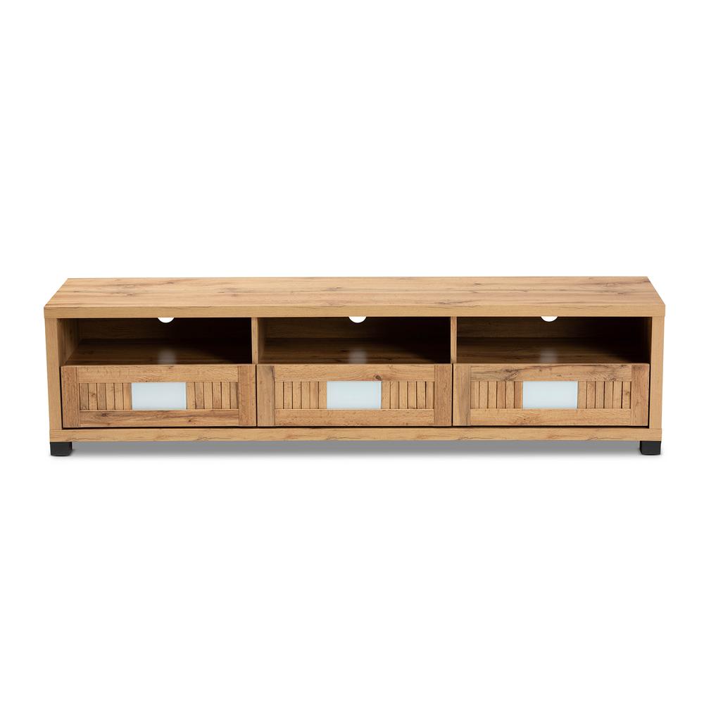 Gerhardine Oak Brown Modern and Contemporary Finished Wood 3-Drawer TV Stand. Picture 13