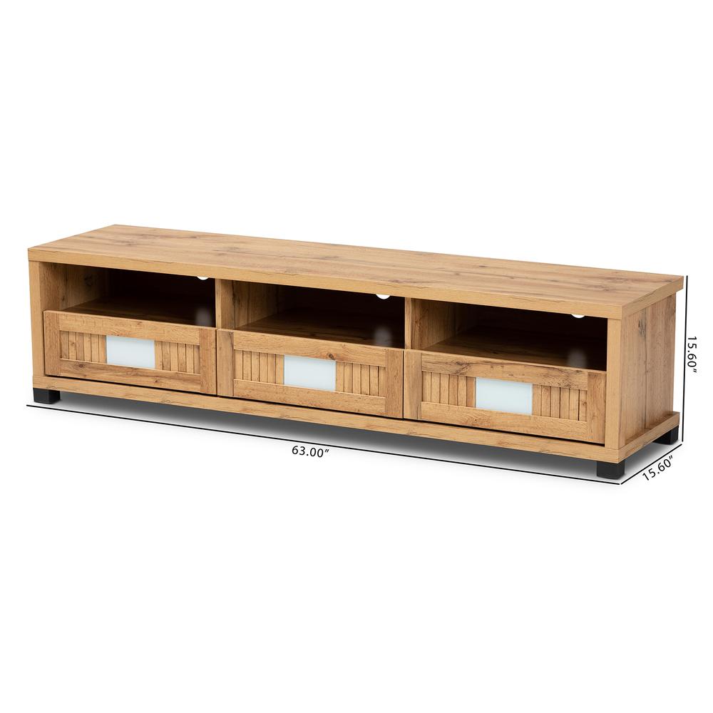 Gerhardine Oak Brown Modern and Contemporary Finished Wood 3-Drawer TV Stand. Picture 19