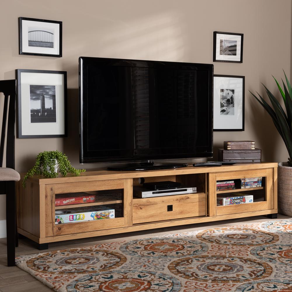 Beasley Modern and Contemporary Oak Brown Finished Wood 1-Drawer TV Stand. Picture 17