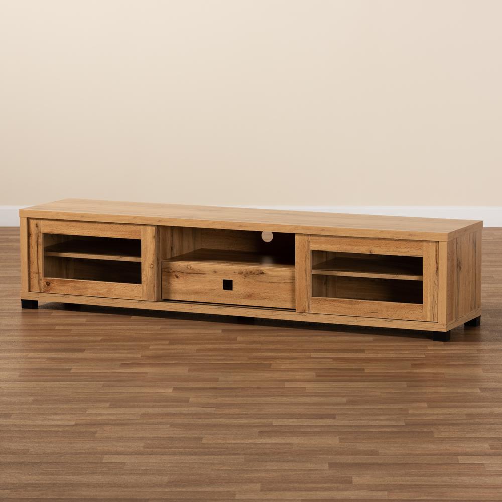Beasley Modern and Contemporary Oak Brown Finished Wood 1-Drawer TV Stand. Picture 18