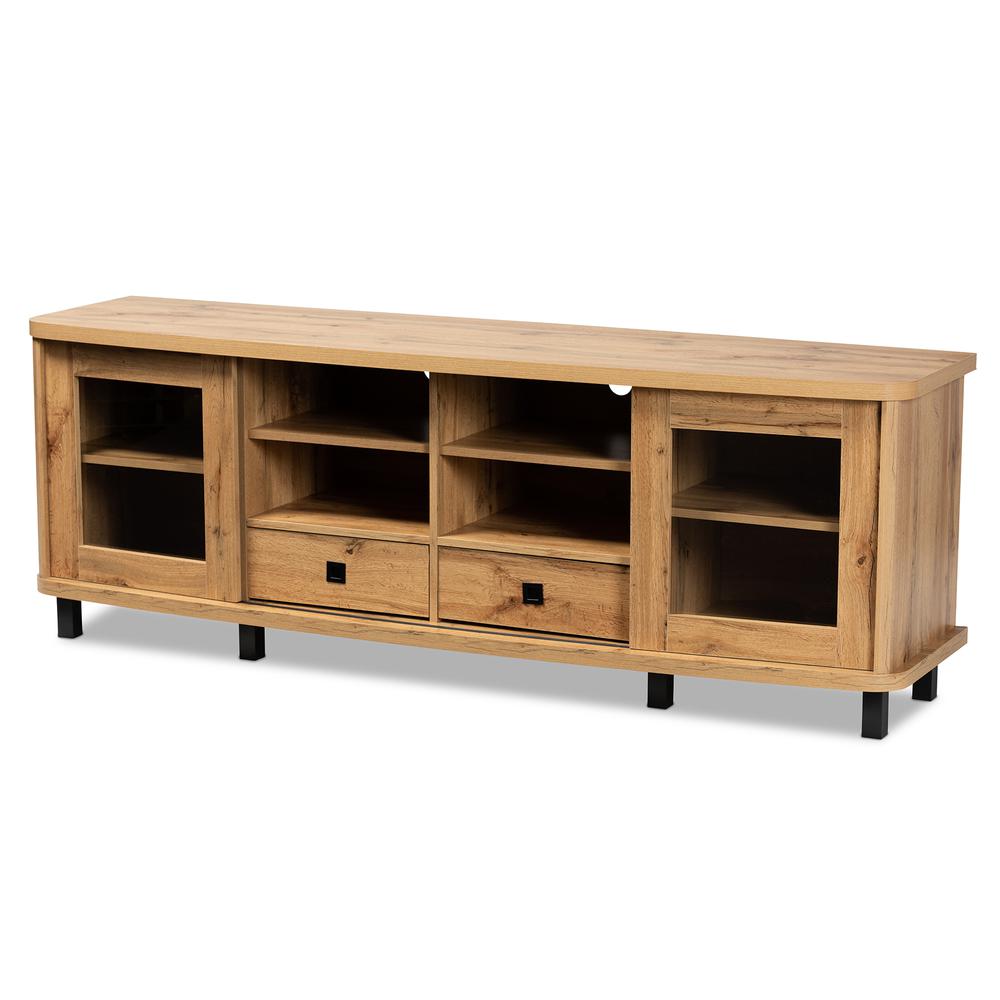 Walda Modern and Contemporary Oak Brown Finished Wood 2-Drawer TV Stand. Picture 11