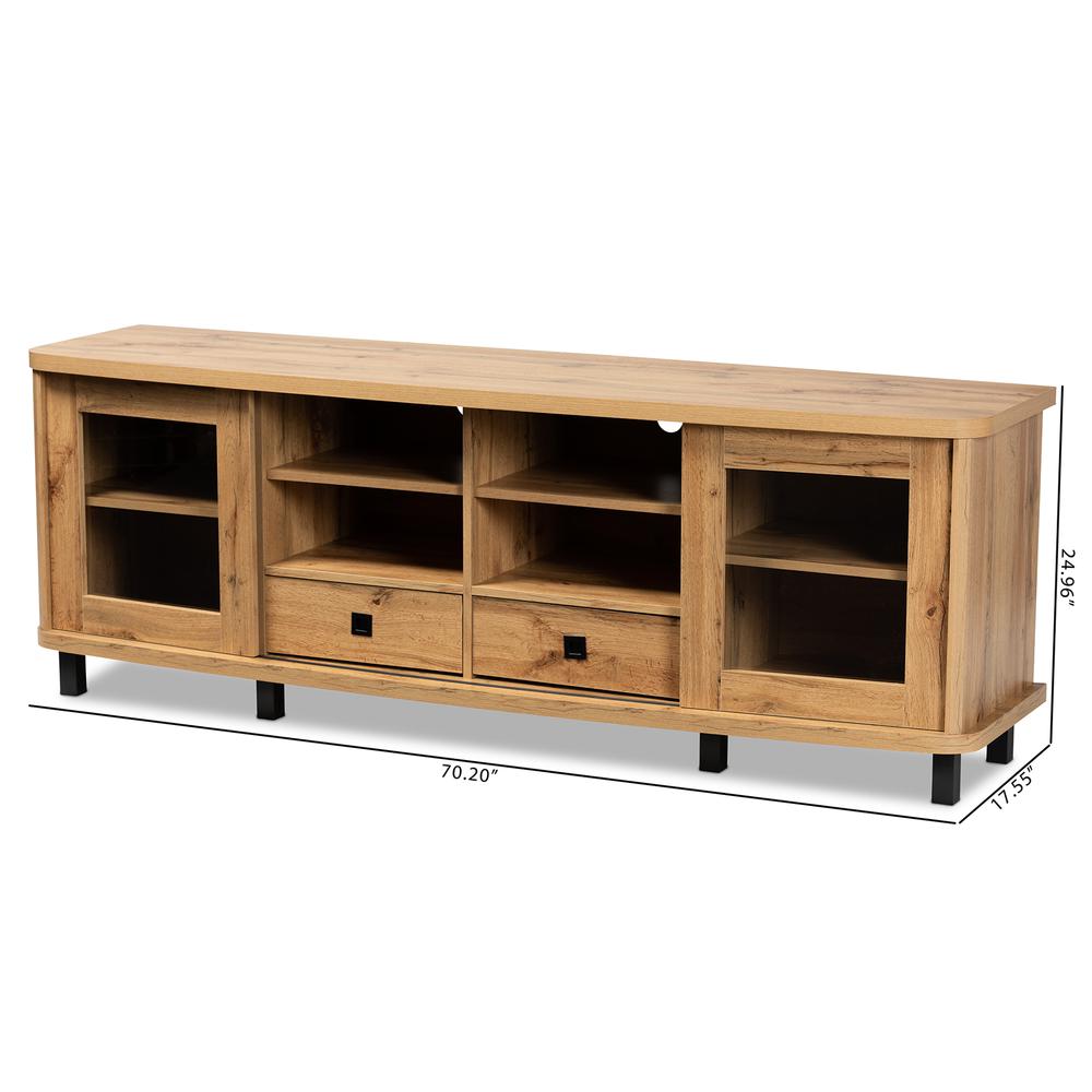 Walda Modern and Contemporary Oak Brown Finished Wood 2-Drawer TV Stand. Picture 20
