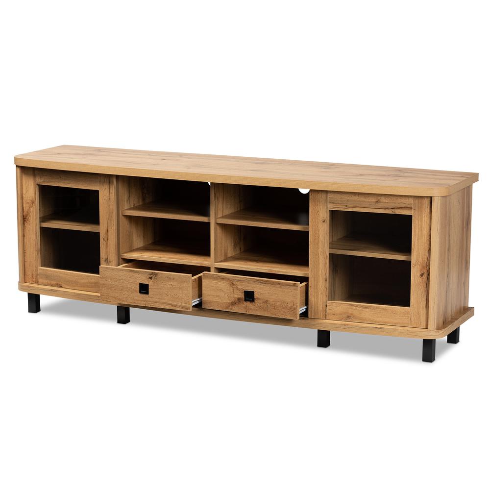 Walda Modern and Contemporary Oak Brown Finished Wood 2-Drawer TV Stand. Picture 12