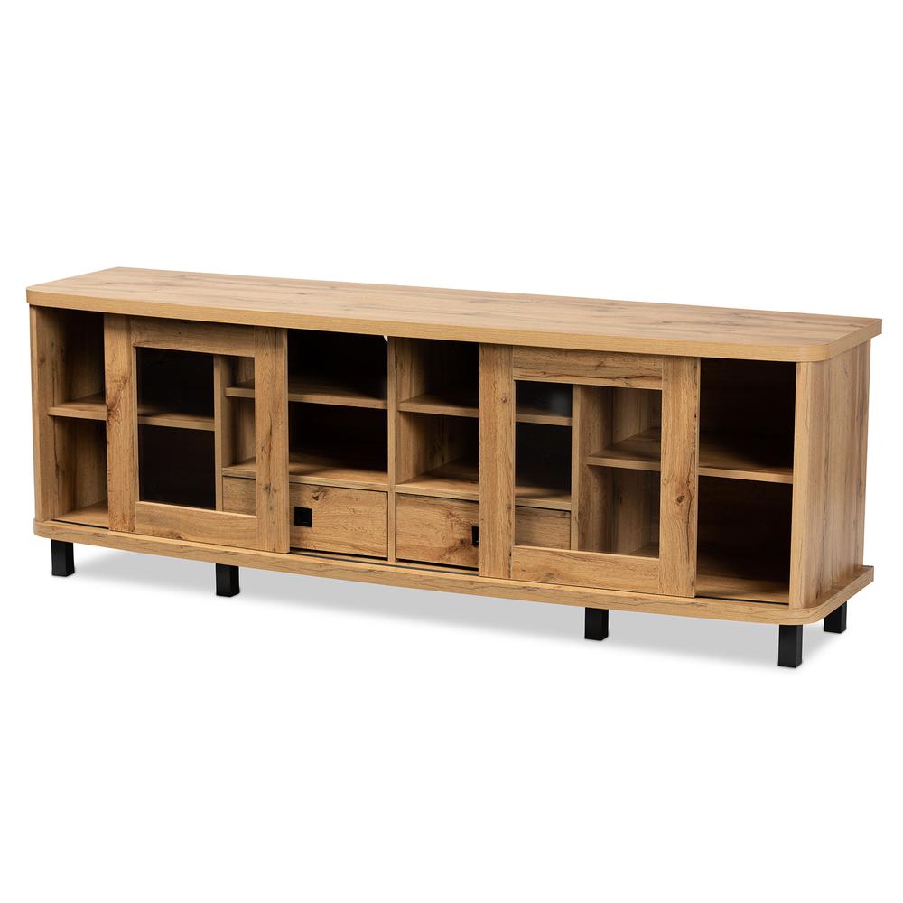 Walda Modern and Contemporary Oak Brown Finished Wood 2-Drawer TV Stand. Picture 13