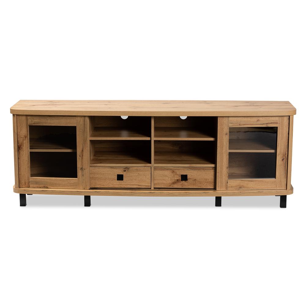 Walda Modern and Contemporary Oak Brown Finished Wood 2-Drawer TV Stand. Picture 14
