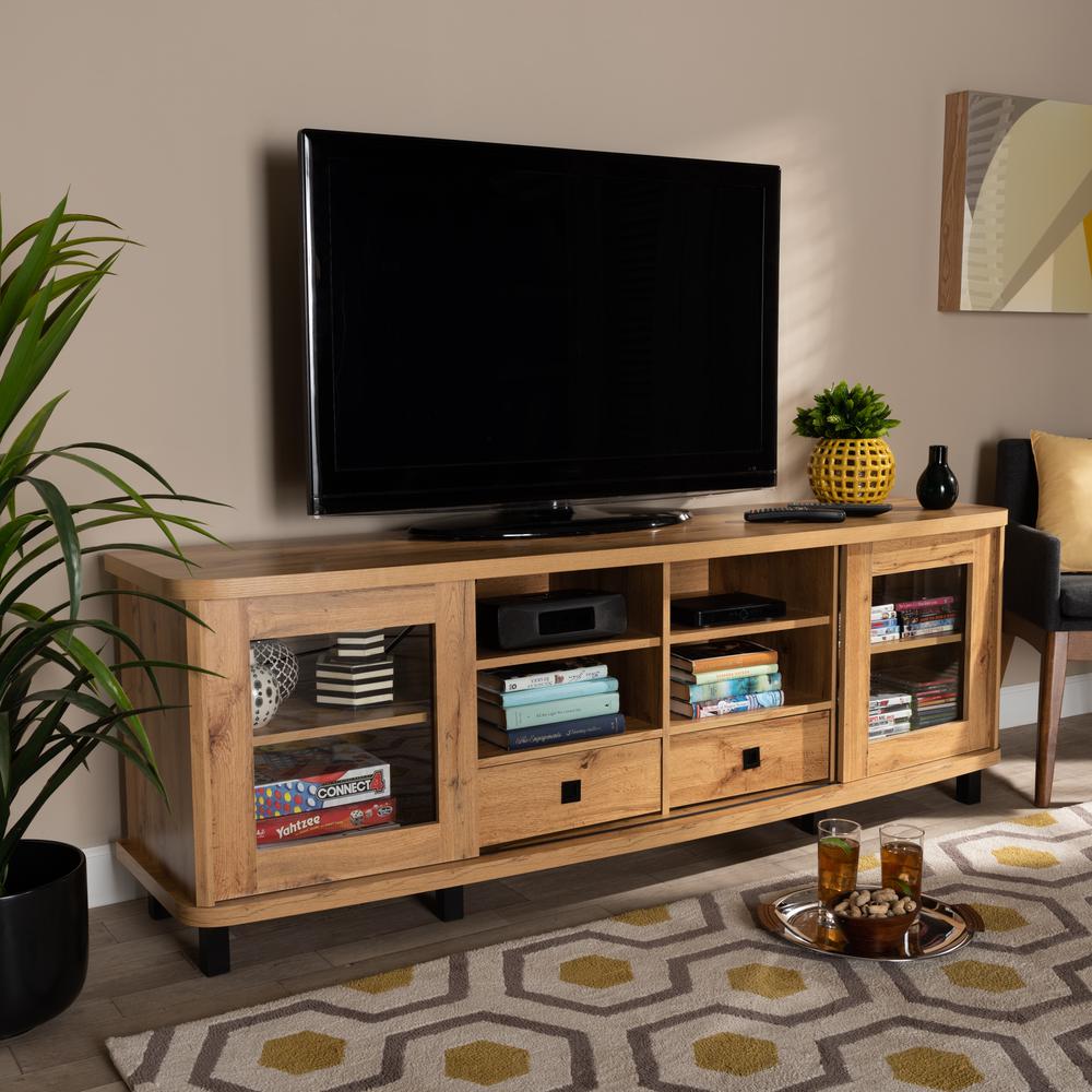 Walda Modern and Contemporary Oak Brown Finished Wood 2-Drawer TV Stand. Picture 18
