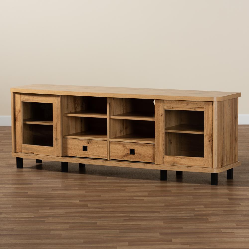 Walda Modern and Contemporary Oak Brown Finished Wood 2-Drawer TV Stand. Picture 19