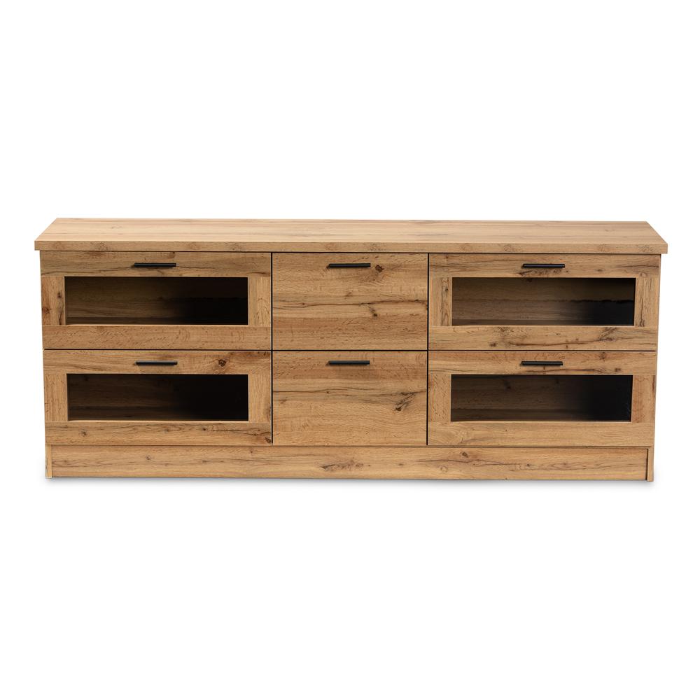 Adelino Modern and Contemporary Oak Brown Finished Wood 2-Drawer TV Stand. Picture 12