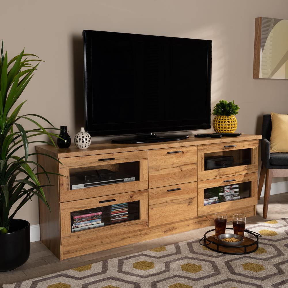 Adelino Modern and Contemporary Oak Brown Finished Wood 2-Drawer TV Stand. Picture 15