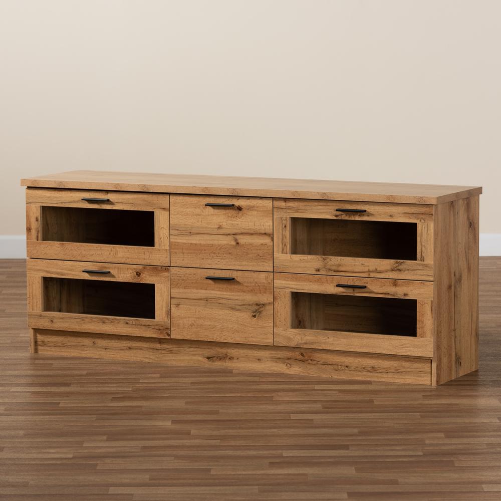 Adelino Modern and Contemporary Oak Brown Finished Wood 2-Drawer TV Stand. Picture 16