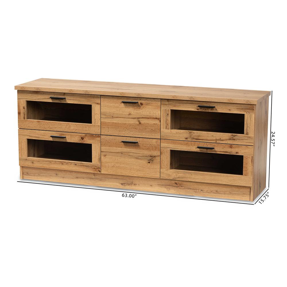 Adelino Modern and Contemporary Oak Brown Finished Wood 2-Drawer TV Stand. Picture 17