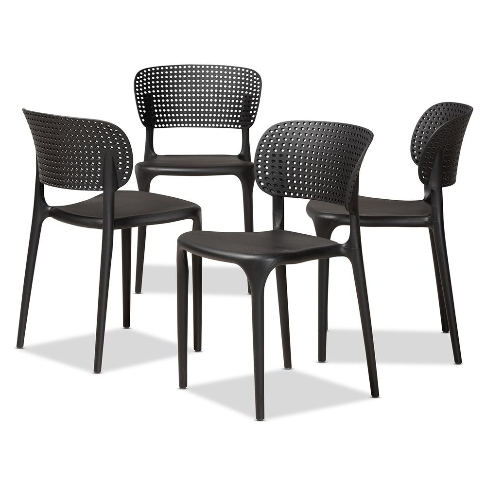 Black Finished Polypropylene Plastic 4-Piece Stackable Dining Chair Set. Picture 9
