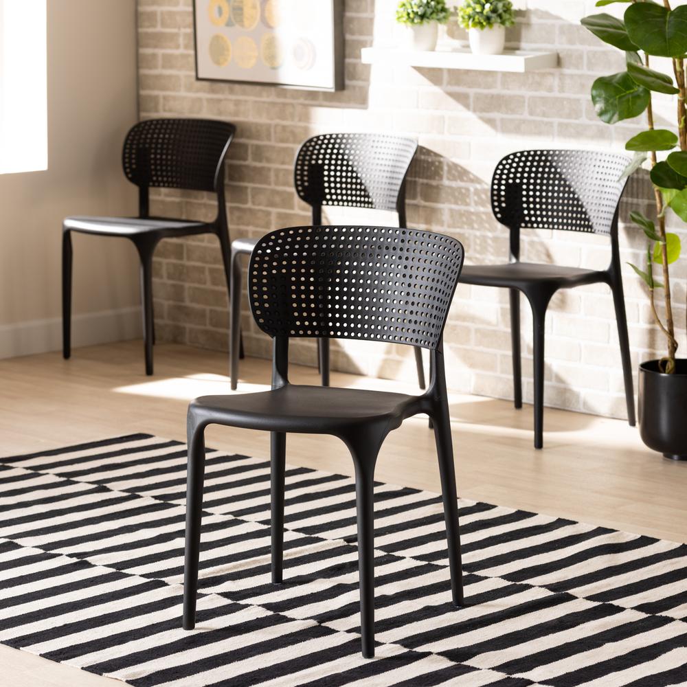 Black Finished Polypropylene Plastic 4-Piece Stackable Dining Chair Set. Picture 14
