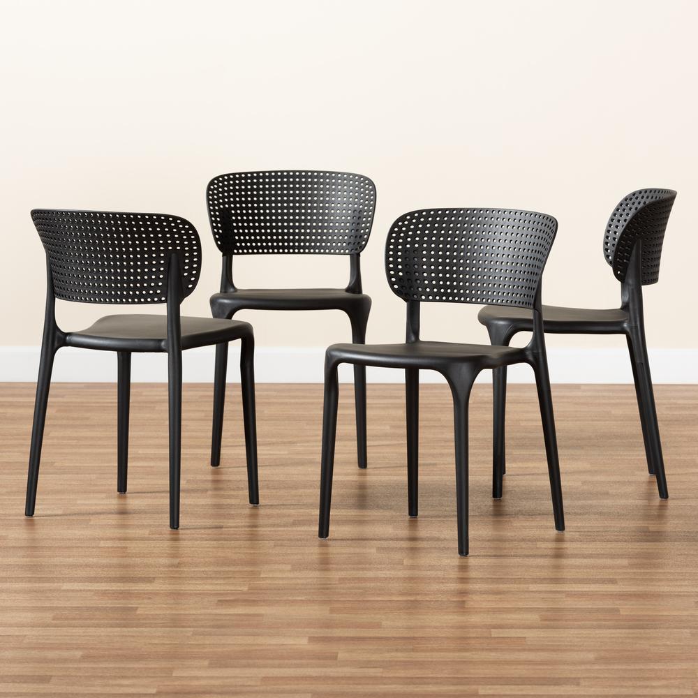 Black Finished Polypropylene Plastic 4-Piece Stackable Dining Chair Set. Picture 15