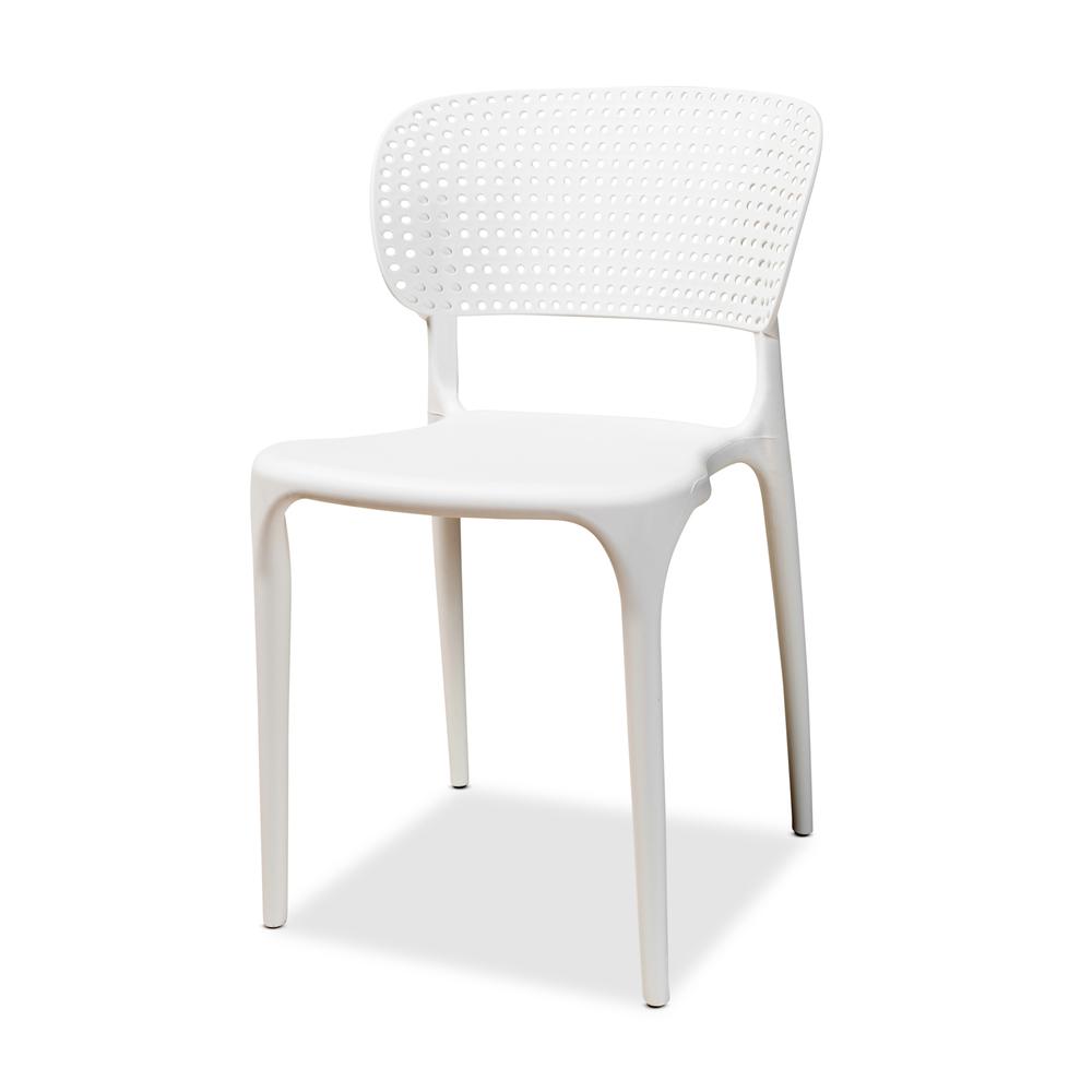 White Finished Polypropylene Plastic 4-Piece Stackable Dining Chair Set. Picture 10