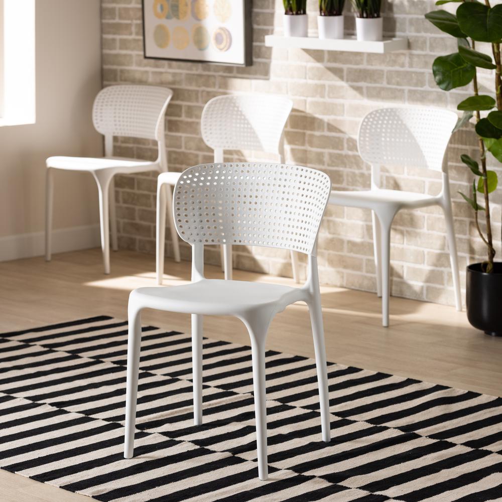 White Finished Polypropylene Plastic 4-Piece Stackable Dining Chair Set. Picture 14