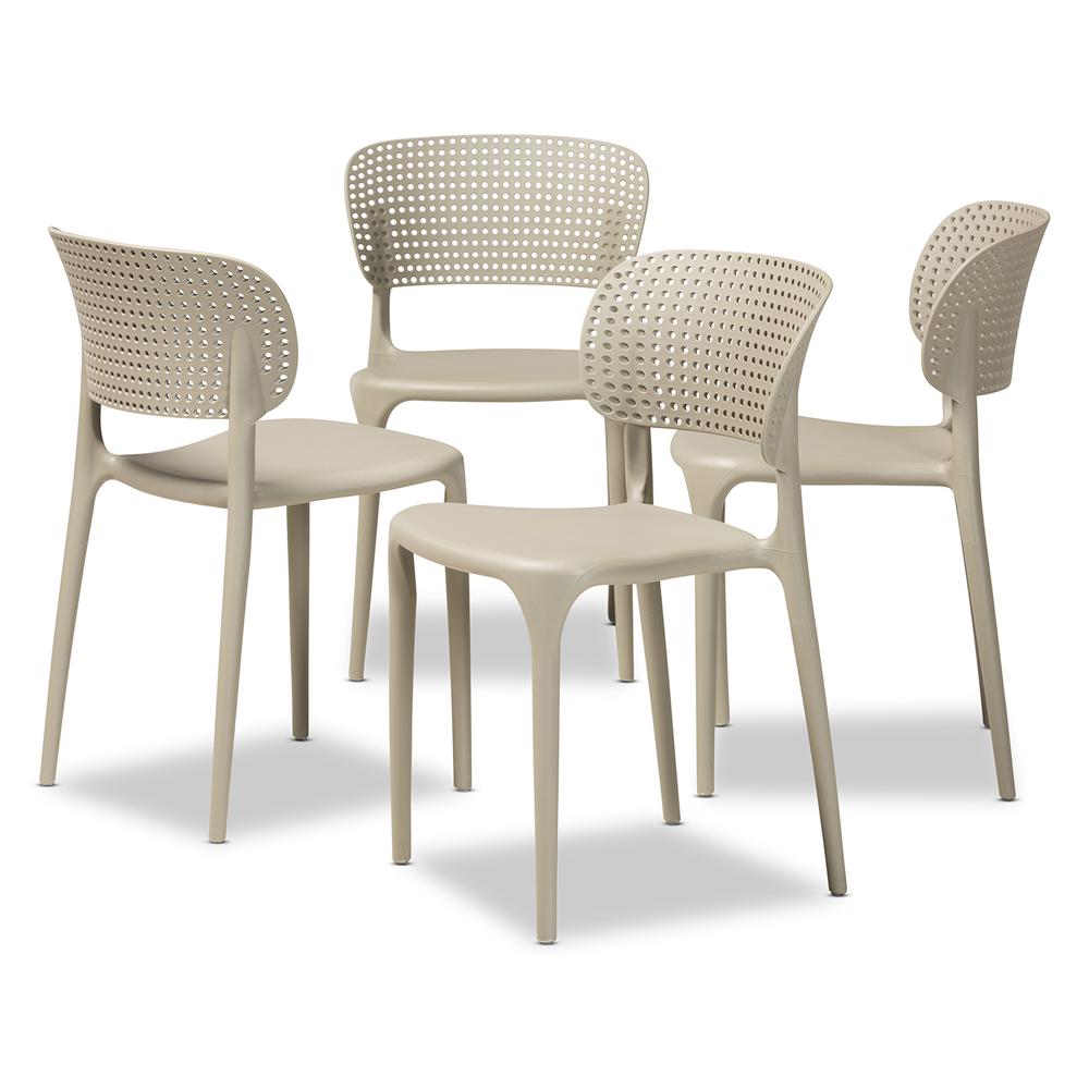 Beige Finished Polypropylene Plastic 4-Piece Stackable Dining Chair Set. Picture 9