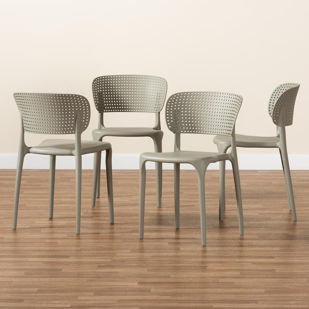 Beige Finished Polypropylene Plastic 4-Piece Stackable Dining Chair Set. Picture 15