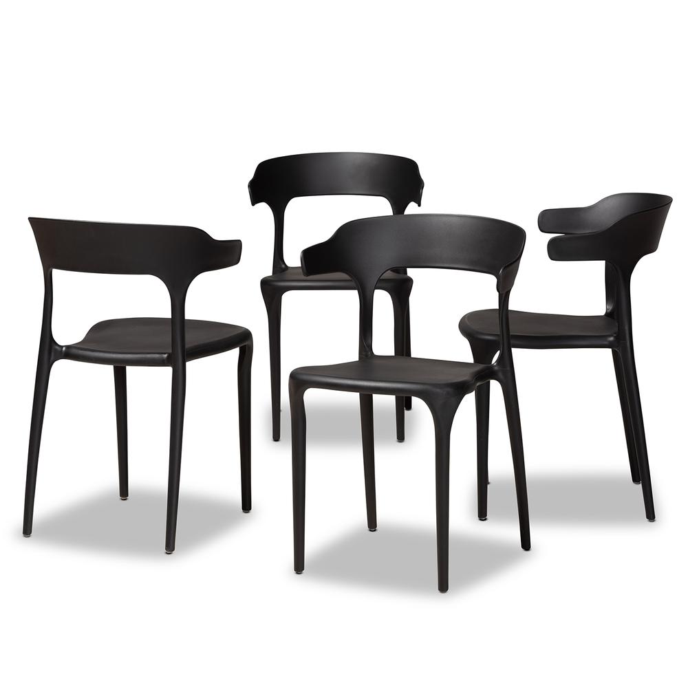 Baxton Studio Gould Modern Transtional Black Plastic 4-Piece Dining Chair Set. Picture 9