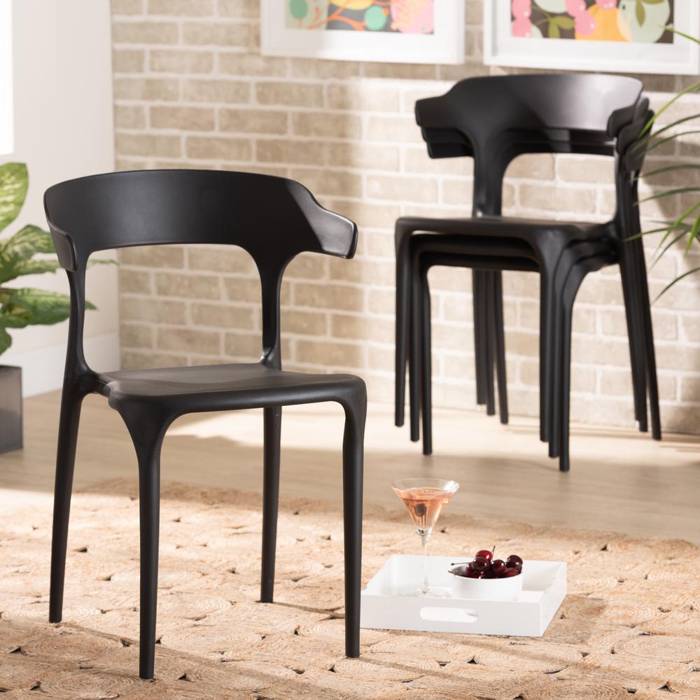 Baxton Studio Gould Modern Transtional Black Plastic 4-Piece Dining Chair Set. Picture 14
