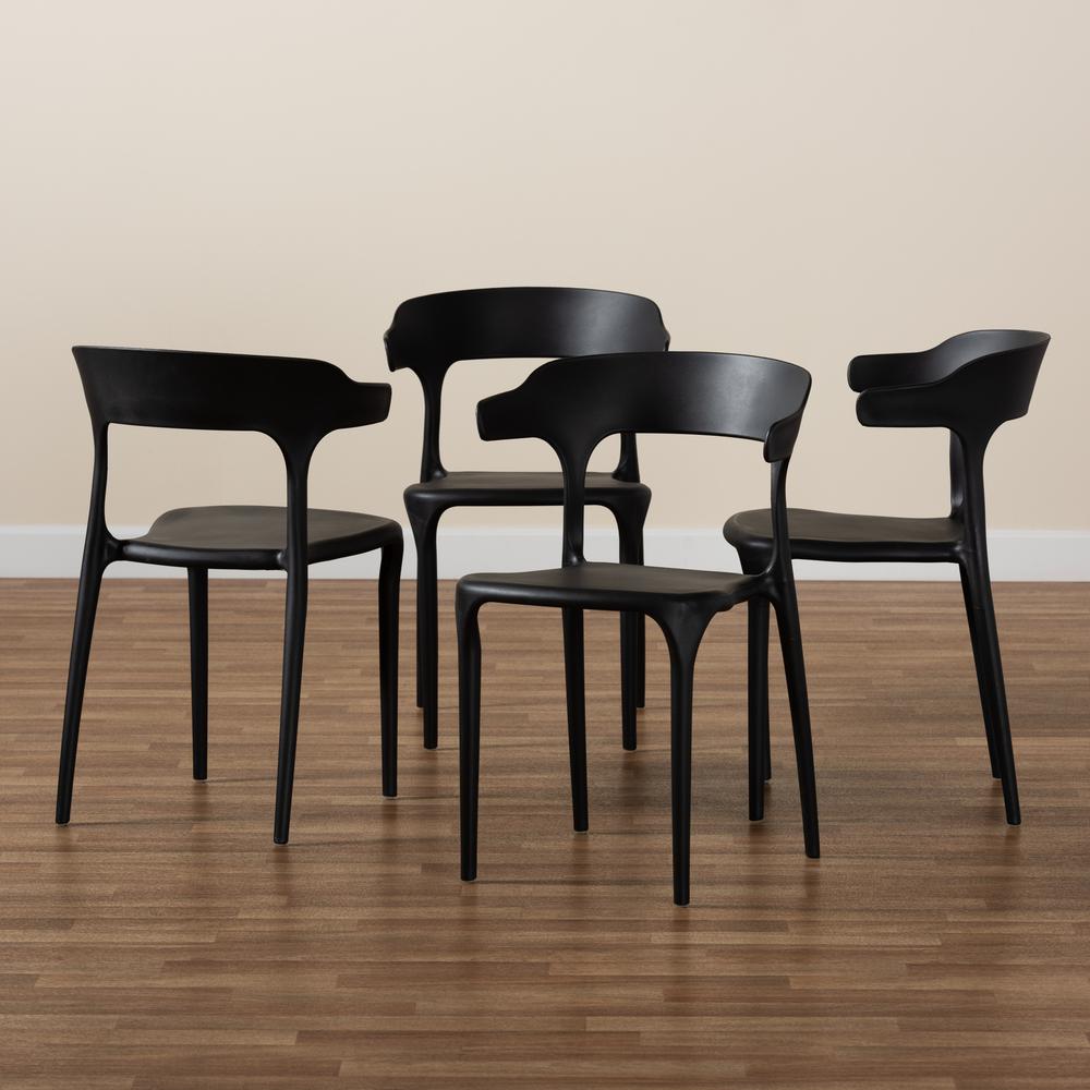 Baxton Studio Gould Modern Transtional Black Plastic 4-Piece Dining Chair Set. Picture 15