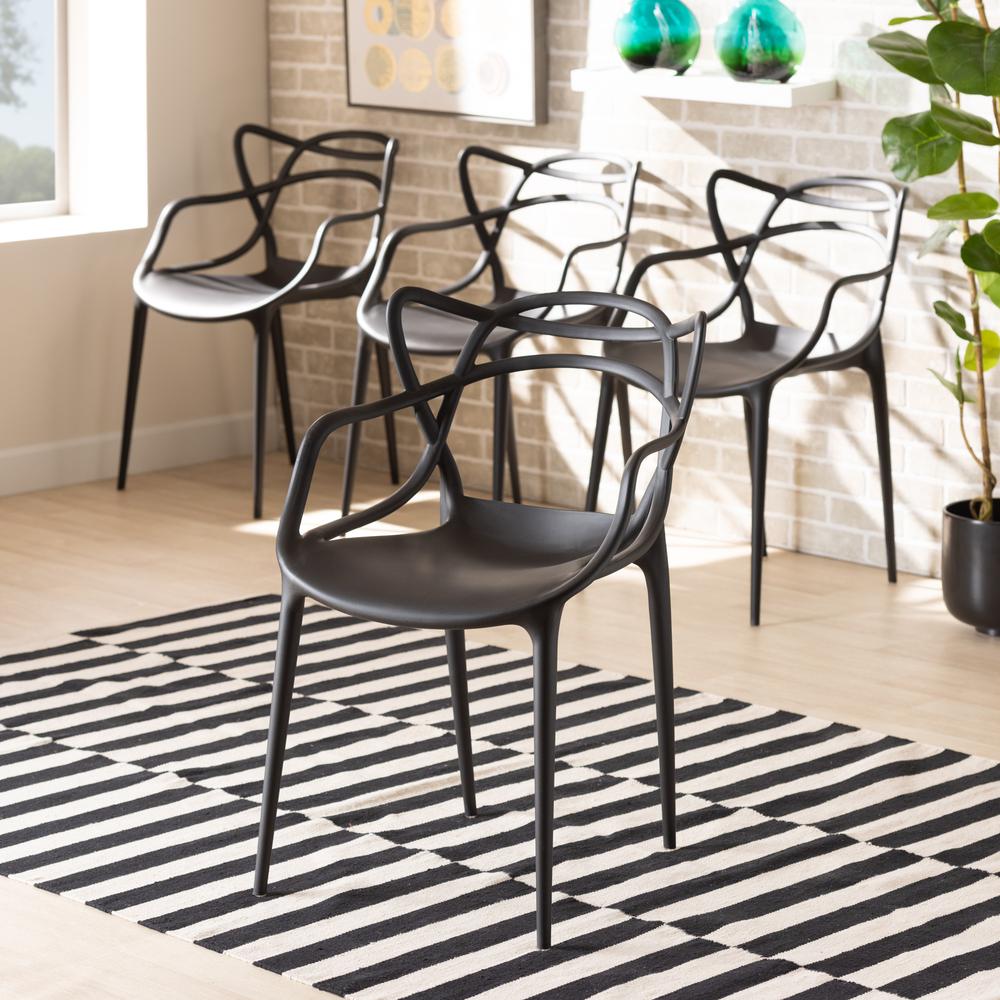 Black Finished Polypropylene Plastic 4-Piece Stackable Dining Chair Set. Picture 14