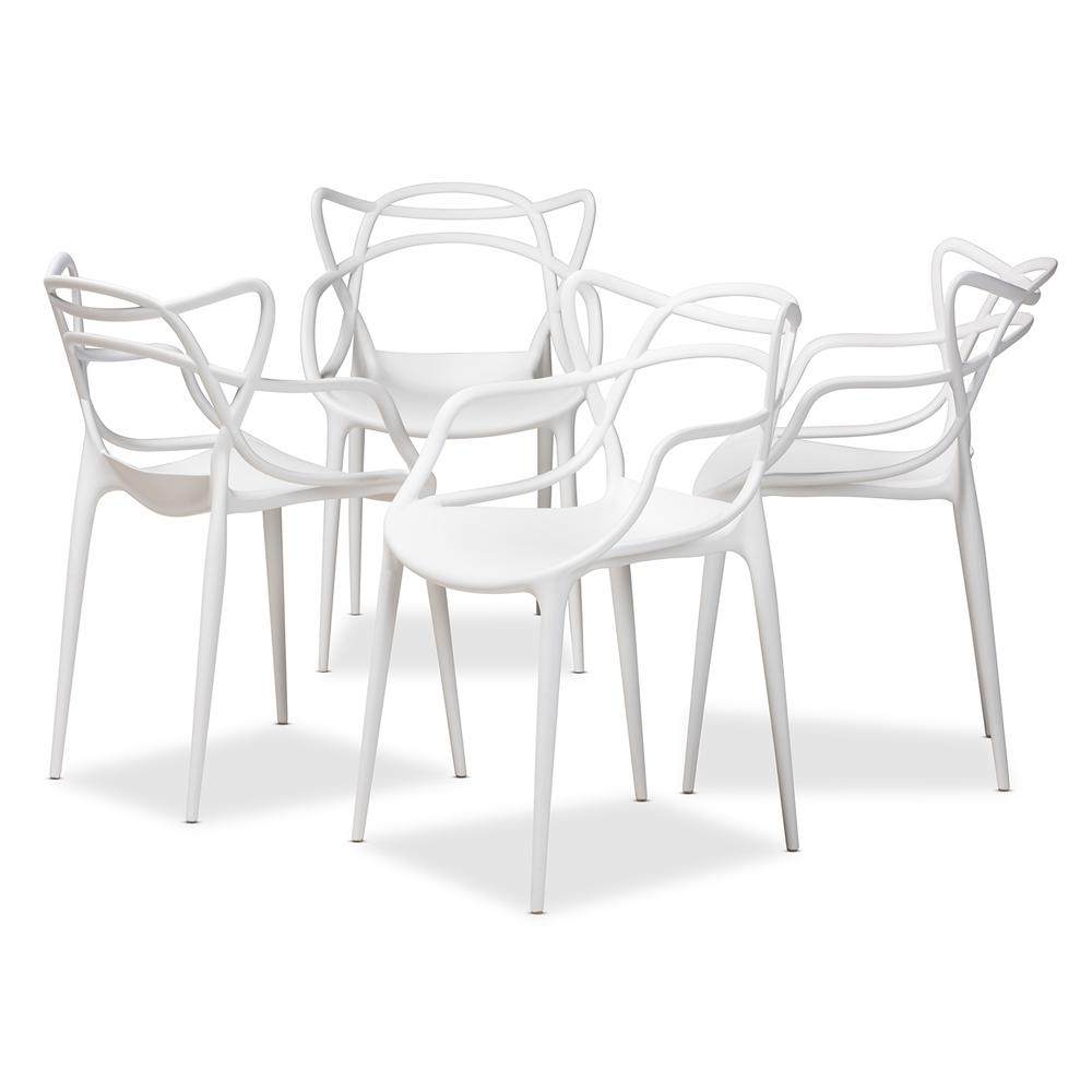White Finished Polypropylene Plastic 4-Piece Stackable Dining Chair Set. Picture 9