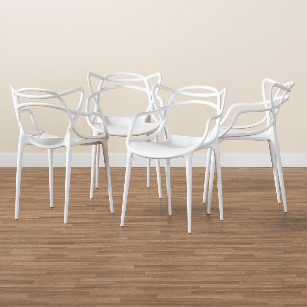 White Finished Polypropylene Plastic 4-Piece Stackable Dining Chair Set. Picture 15