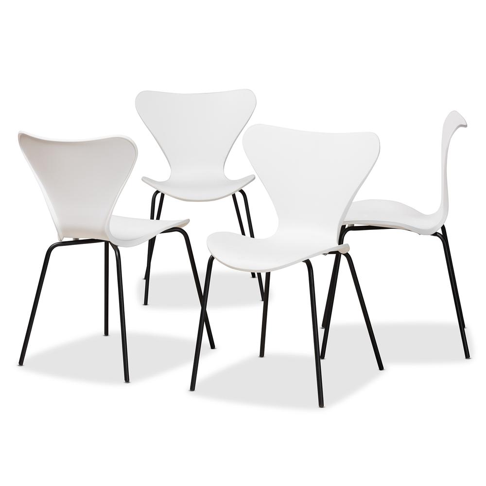 White Plastic and Black Metal 4-Piece Dining Chair Set. Picture 9