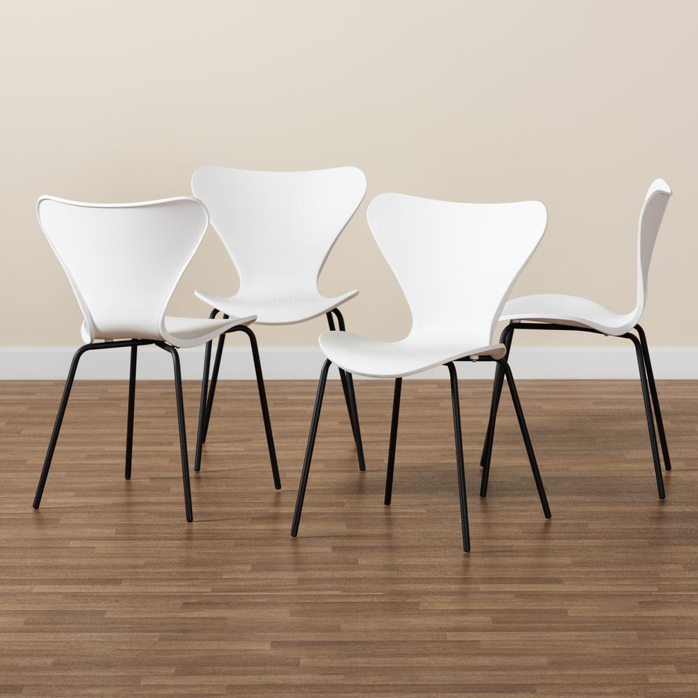 White Plastic and Black Metal 4-Piece Dining Chair Set. Picture 15
