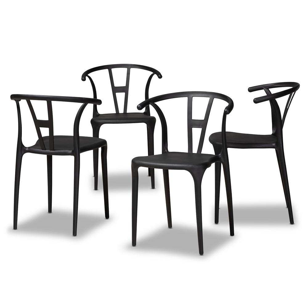 Warner Modern and Contemporary Black Plastic 4-Piece Dining Chair Set. Picture 9