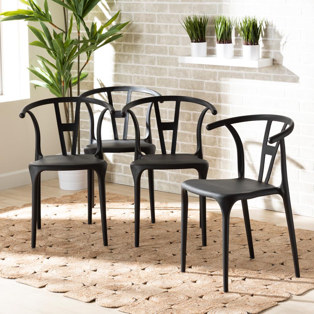 Warner Modern and Contemporary Black Plastic 4-Piece Dining Chair Set. Picture 14
