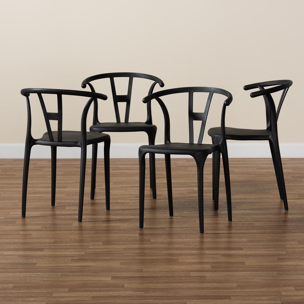 Warner Modern and Contemporary Black Plastic 4-Piece Dining Chair Set. Picture 15
