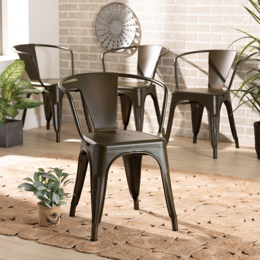 Ryland Modern Industrial Brown Finished Metal 4-Piece Dining Chair Set. Picture 14