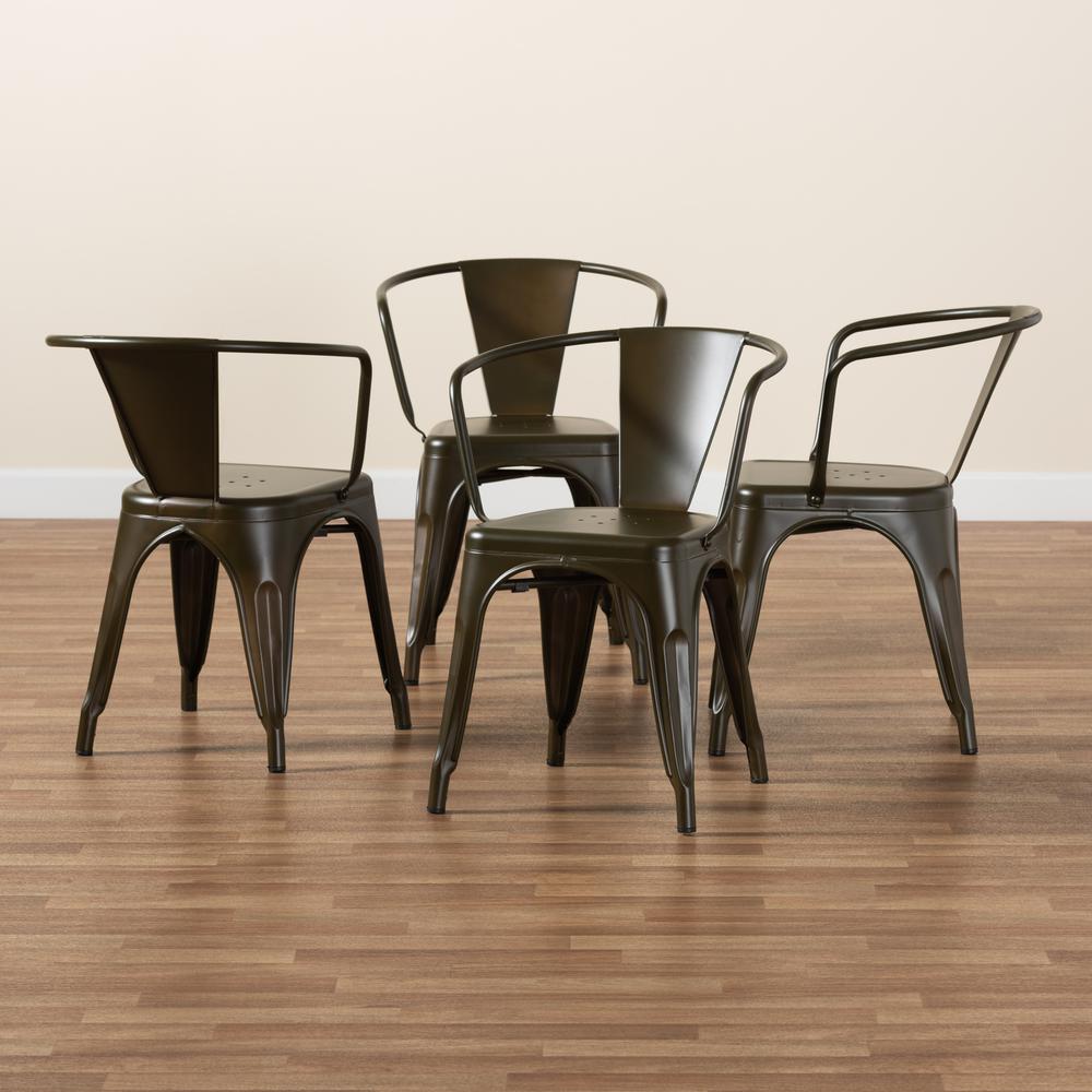 Ryland Modern Industrial Brown Finished Metal 4-Piece Dining Chair Set. Picture 15