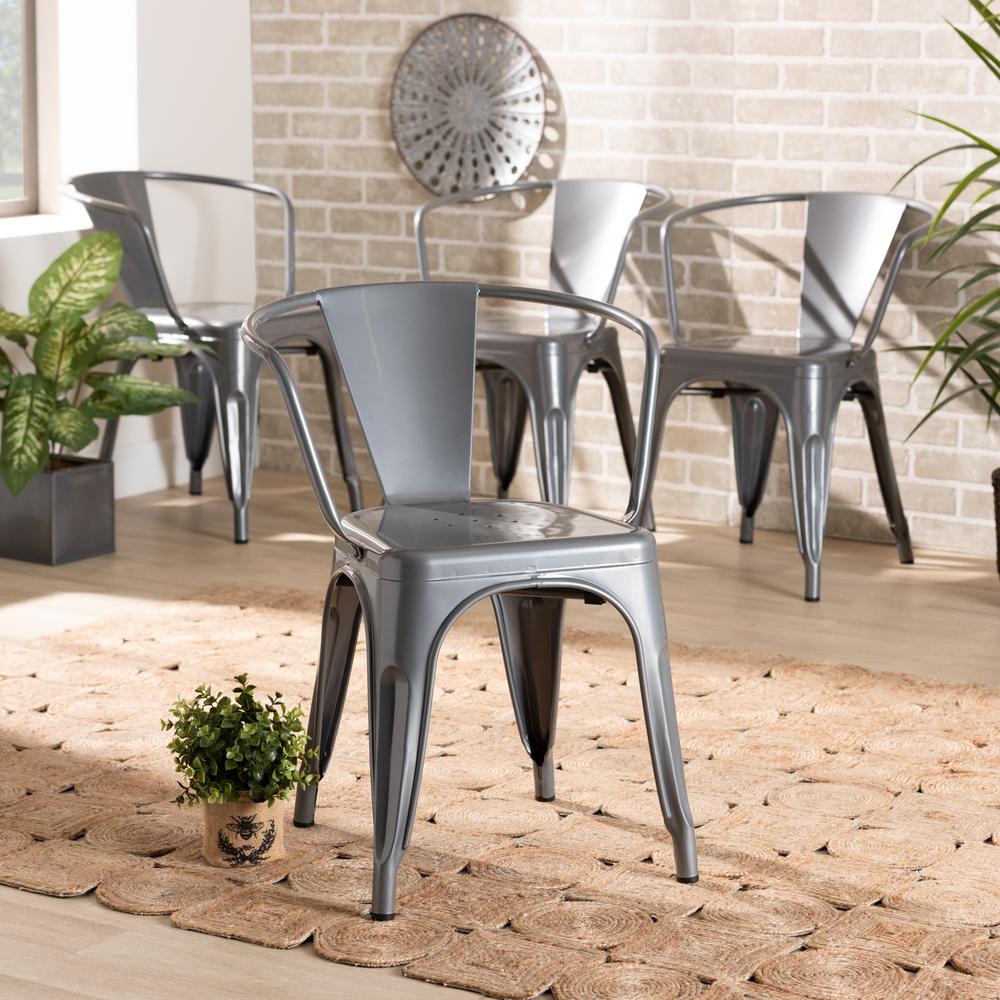 Ryland Modern Industrial Grey Finished Metal 4-Piece Dining Chair Set. Picture 14
