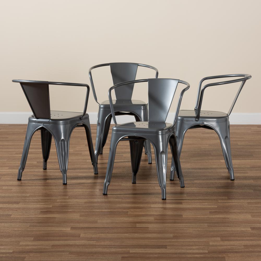 Ryland Modern Industrial Grey Finished Metal 4-Piece Dining Chair Set. Picture 15