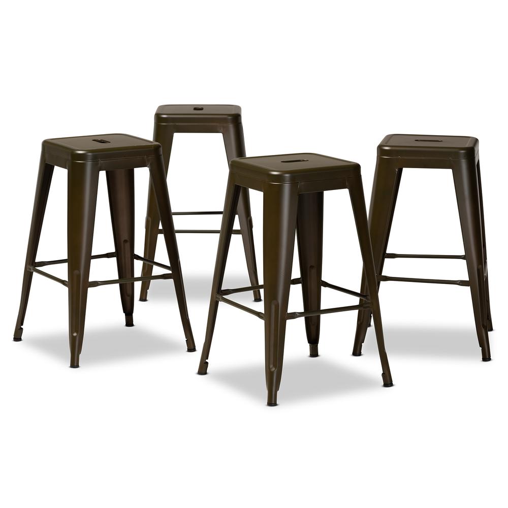 Industrial Gunmetal Finished Metal 4-Piece Stackable Counter Stool Set. Picture 9