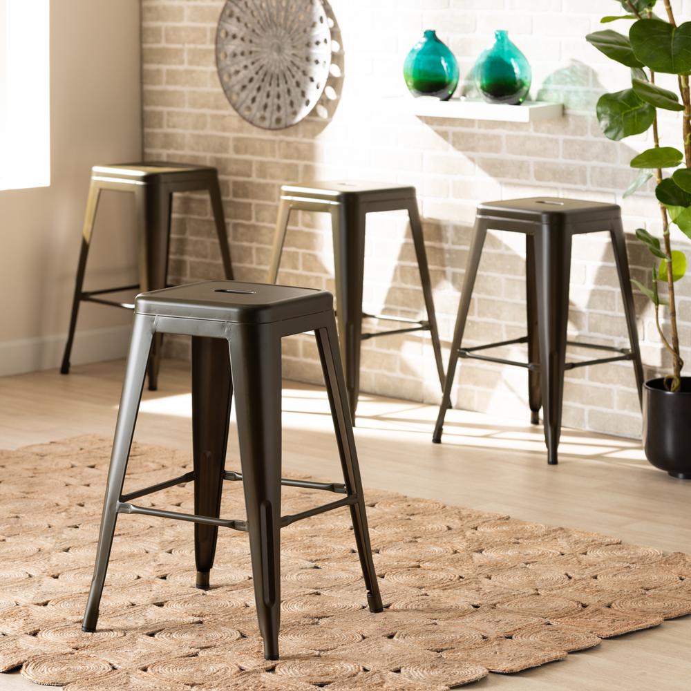 Baxton Studio Horton Modern and Contemporary Industrial Gunmetal Finished Metal 4-Piece Stackable Counter Stool Set. Picture 7
