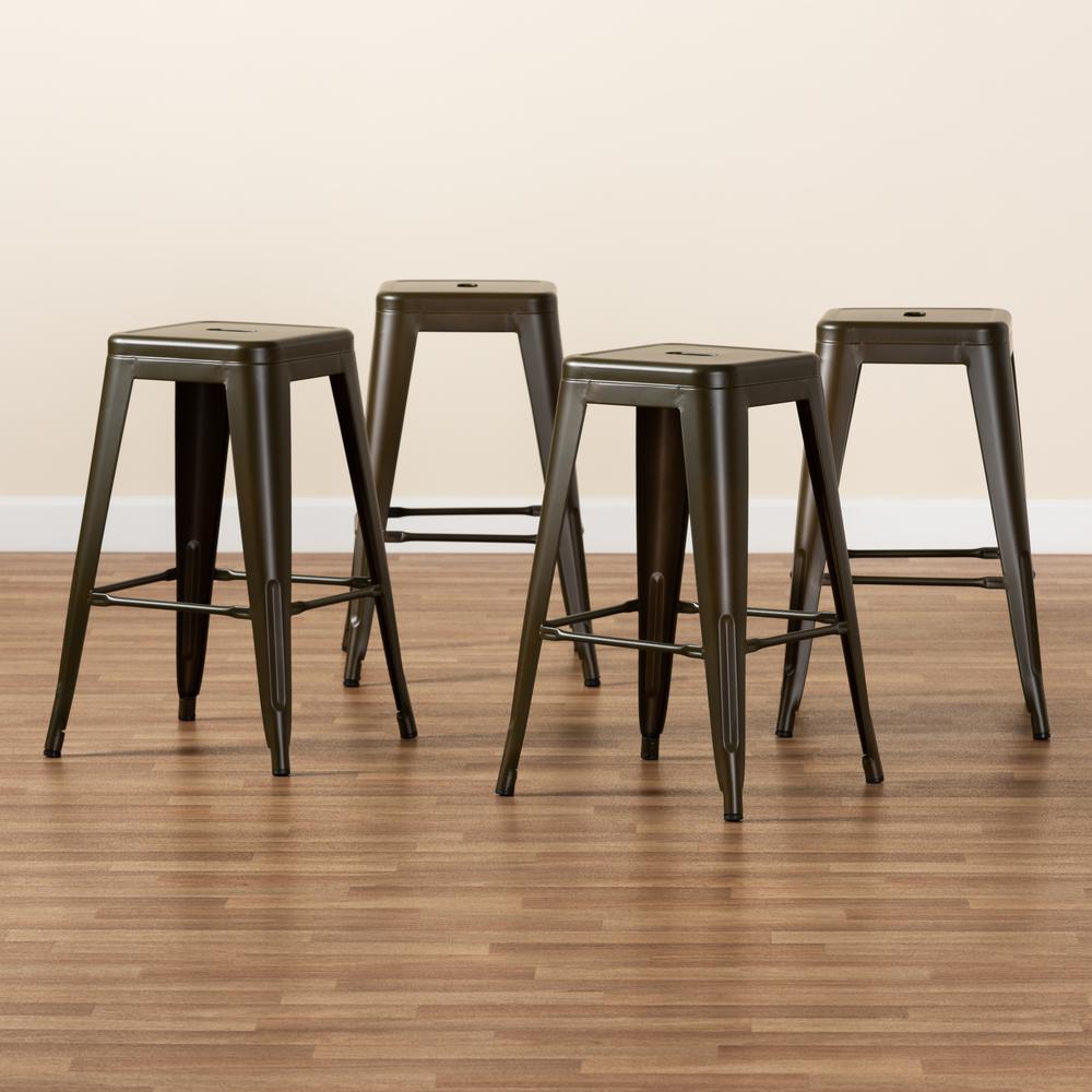 Industrial Gunmetal Finished Metal 4-Piece Stackable Counter Stool Set. Picture 15