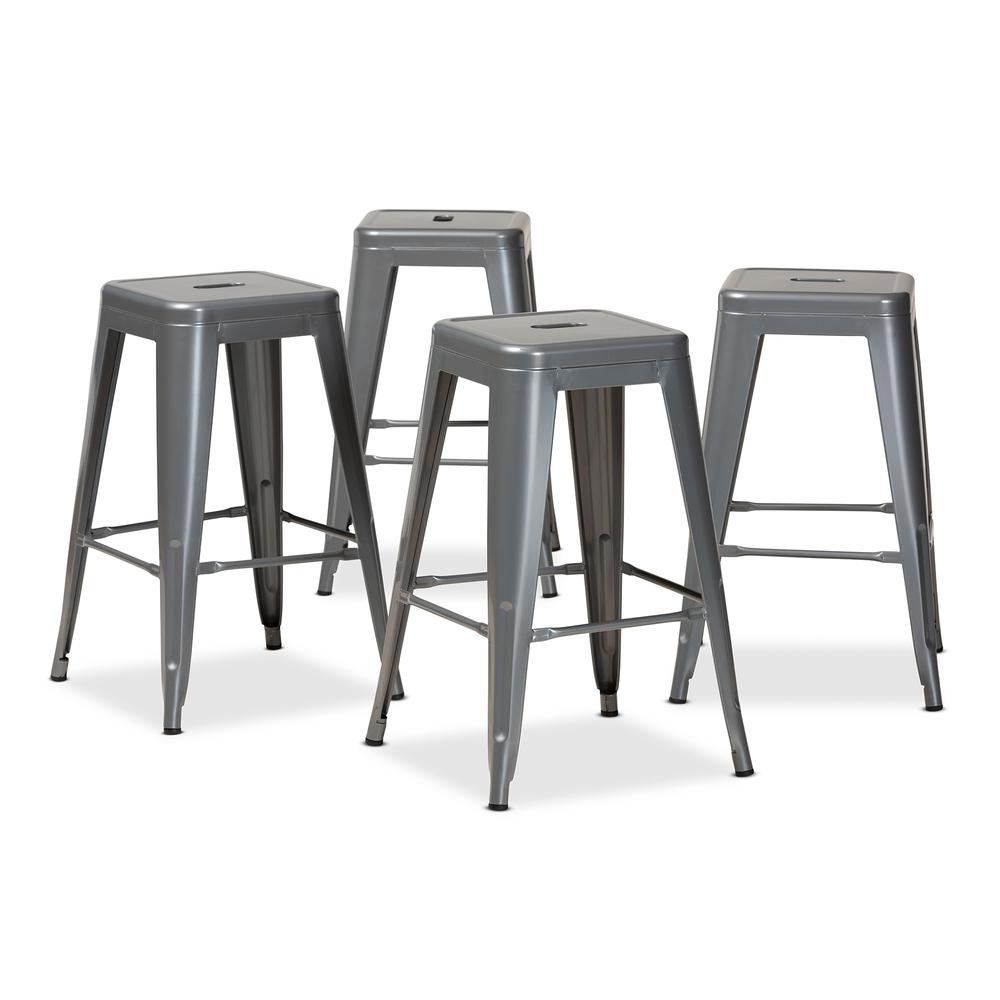 Industrial Grey Finished Metal 4-Piece Stackable Counter Stool Set. Picture 9