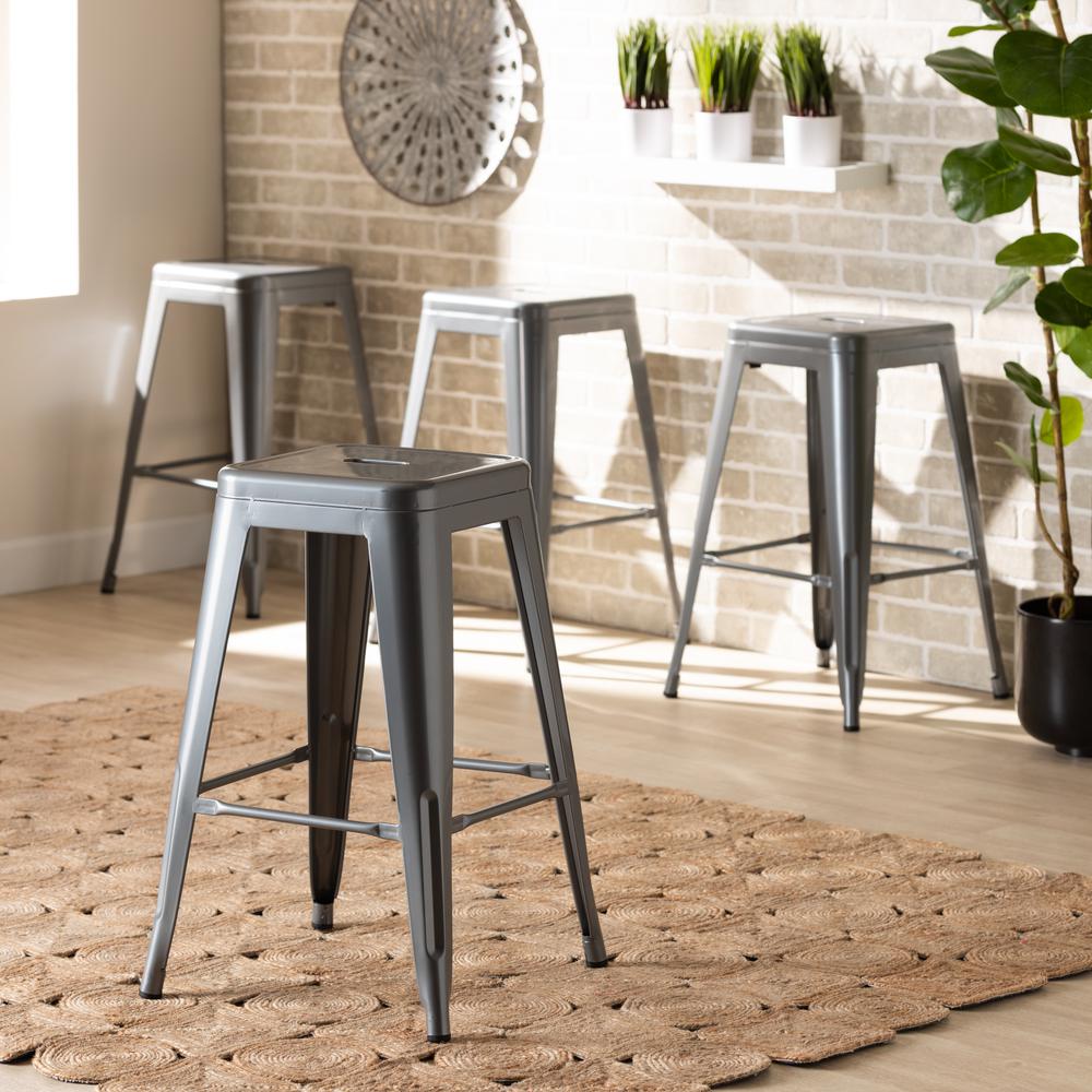 Baxton Studio Horton Modern and Contemporary Industrial Grey Finished Metal 4-Piece Stackable Counter Stool Set. Picture 7