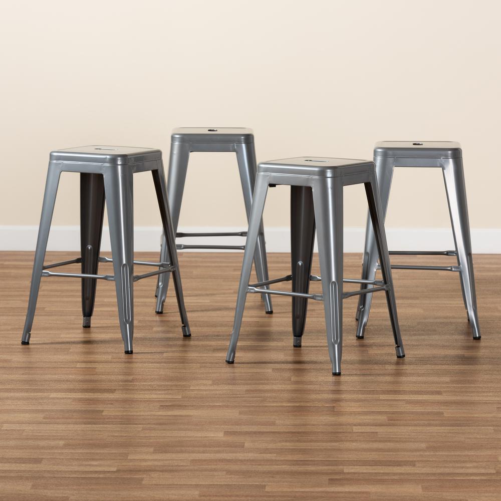 Industrial Grey Finished Metal 4-Piece Stackable Counter Stool Set. Picture 15