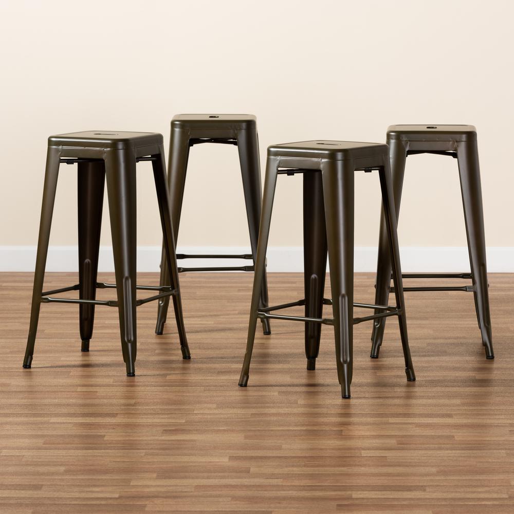 Industrial Gunmetal Finished Metal 4-Piece Stackable Bar Stool Set. Picture 15