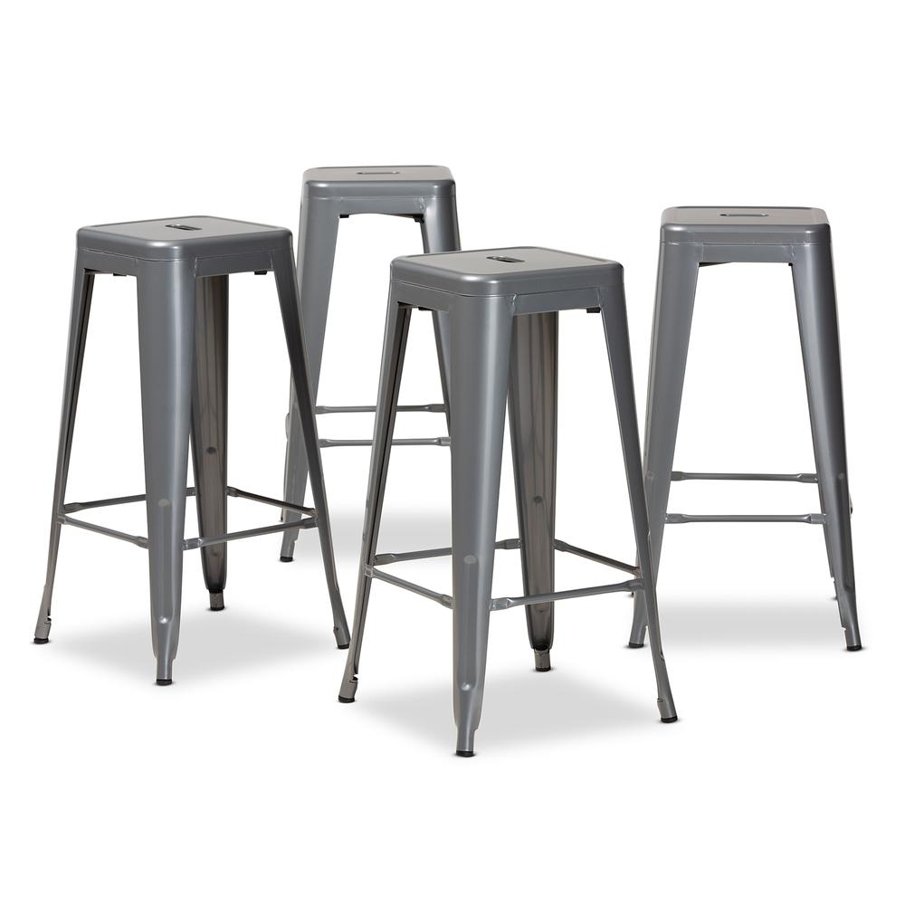 Industrial Grey Finished Metal 4-Piece Stackable Bar Stool Set. Picture 9
