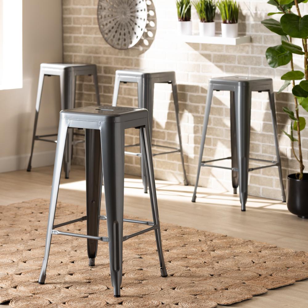 Industrial Grey Finished Metal 4-Piece Stackable Bar Stool Set. Picture 14