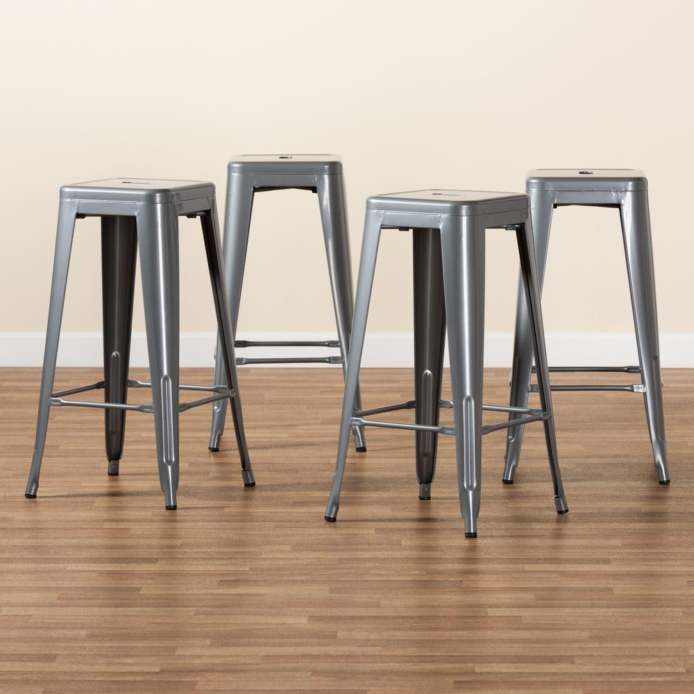 Industrial Grey Finished Metal 4-Piece Stackable Bar Stool Set. Picture 15