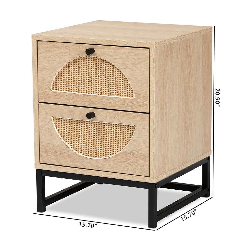 Black Metal 2-Drawer End Table with Natural Rattan. Picture 21