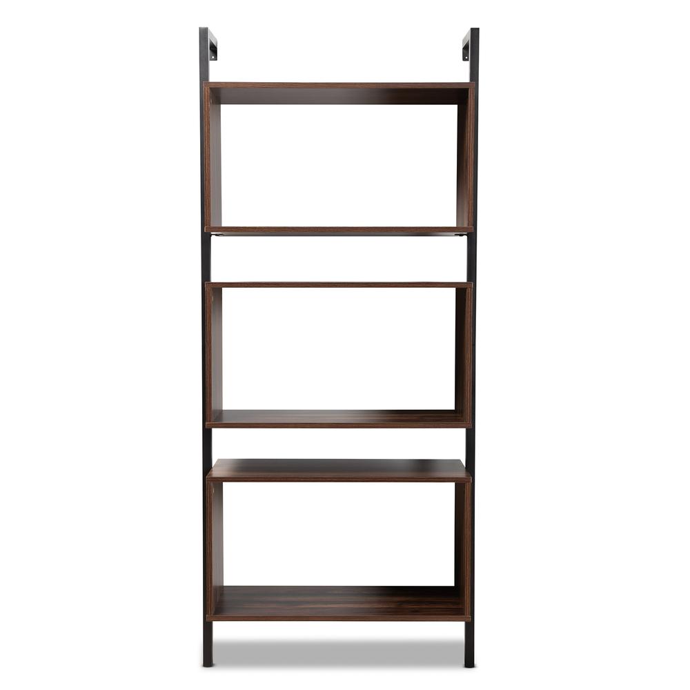 Industrial Walnut Brown Finished Wood and Black Metal 3-Tier Display Shelf. Picture 10