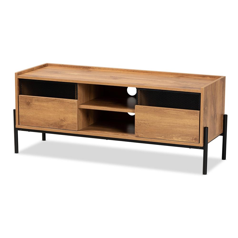 Baxton Studio Tasman Modern and Contemporary Industrial Natural Brown Finished Wood and Black Metal 2-Door TV Stand. Picture 14